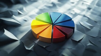 Leinwandbilder - Colorful Pie Chart on Crumpled Paper Background for Data Visualization