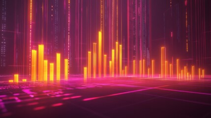 Poster - Colorful Data Visualization with Neon Bars and Digital Backgrounds