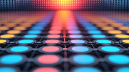 Abstract colorful grid pattern with glowing lights.