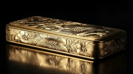 Ornate Gold Box With Flower Carving Detail