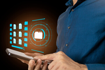 businessman look up documents and sort items for efficiency.,systematic search document information 