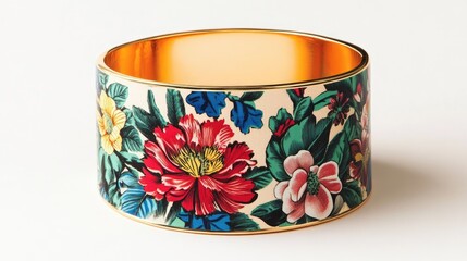 Wall Mural - Colorful Floral Pattern on Elegant Gold Bangle Bracelet Artistry