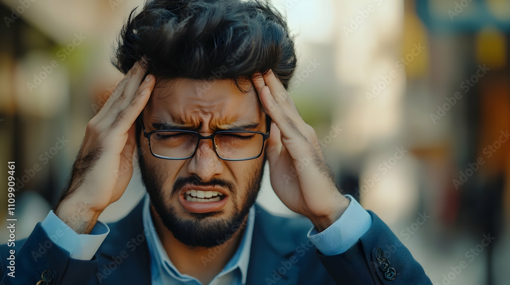 Annoyed angry mad stressed Indian Arabian ethnic male student man guy ...