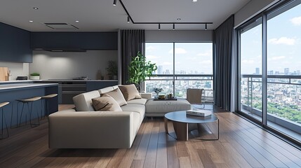 Sticker - Modern Apartment Living Room With City View