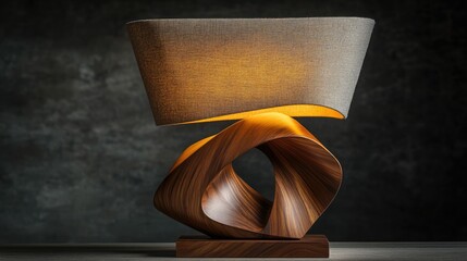 Sticker - Elegant Abstract Wooden Lamp with Warm Light on Dark Background