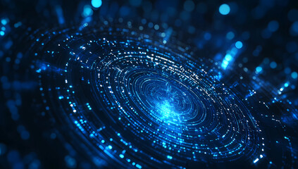 Wall Mural - Abstract background with a blue, glowing spiral of digital data and a futuristic technology concept