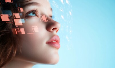 Poster - A futuristic depiction of a girl with digital elements above her head.