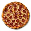 © aubriella - A freshly baked pepperoni pizza with bubbling cheese and golden crust, isolated white background, minimalistic art style