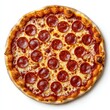 © aubriella - A freshly baked pepperoni pizza with bubbling cheese and golden crust, isolated white background, minimalistic art style