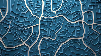 Wall Mural - Stylized street map design featuring white lines on an abstract blue background illuminated by two light sources top flat view 3d render illustration. Illuminated. Illustration