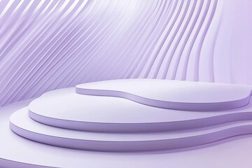 Canvas Print - 3d illustration of futuristic white and light purple stripes background with curved and geometric round shape 