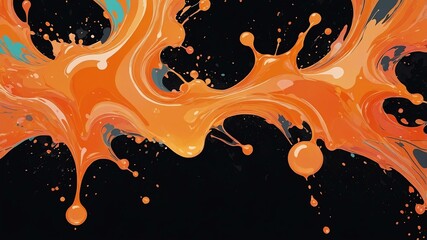 Wall Mural - abstract orange liquid splash isolated on a black background