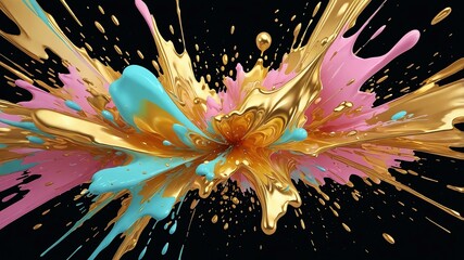 Wall Mural - abstract gold liquid splash isolated on a black background