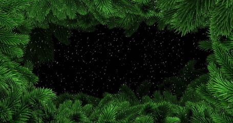 Wall Mural - image of christmas tree branches over snow falling background