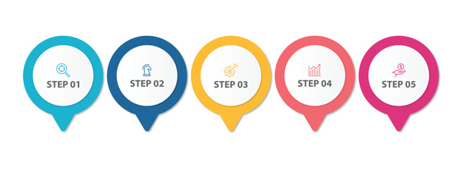 Wall Mural - five steps modern business infographic template design
