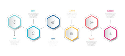 Wall Mural - timeline infographic with infochart. modern presentation template with 6 spets for business process.