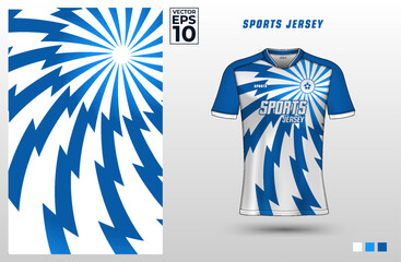 Wall Mural - T-shirt sport jersey design template with lightning thunderbolt pattern for  soccer, cycling, running, gaming, e-sports, badminton, or volleyball. T shirt mockup for sport club. Vector Illustration