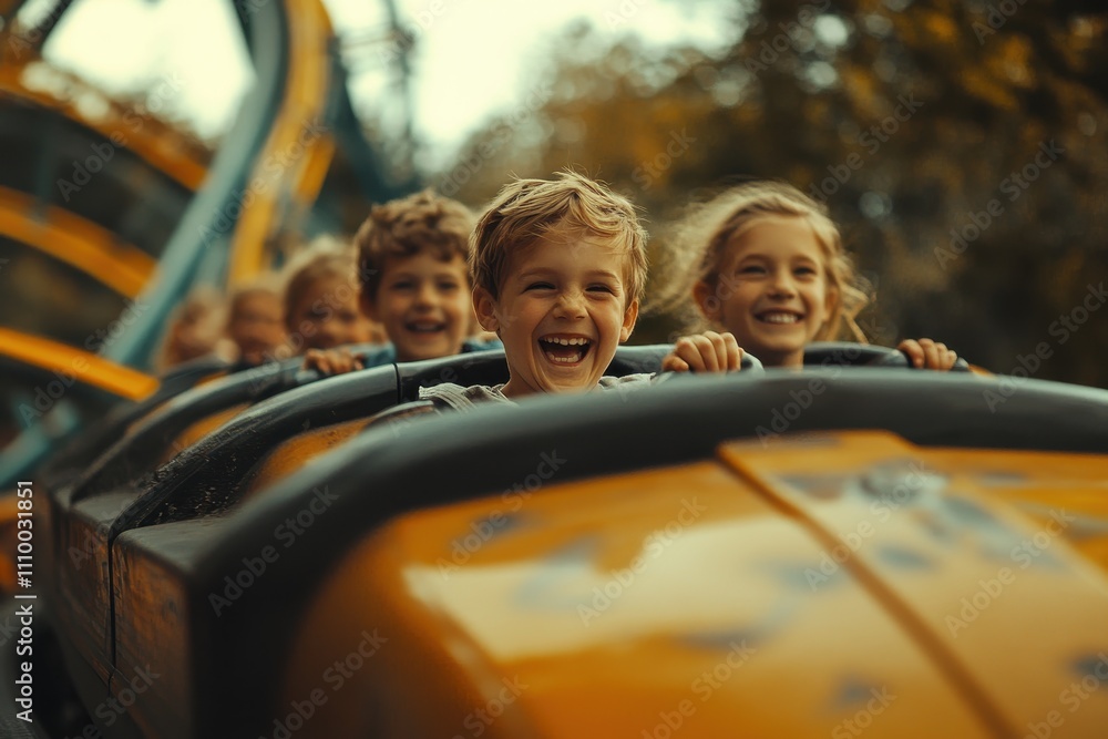 Joyful kids on a thrilling roller coaster ride. This image perfectly ...