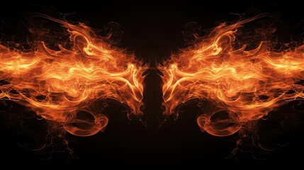 fiery abstract wings on black background. ideal for power, energy, and fantasy themes.