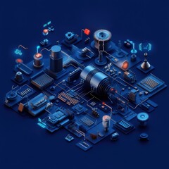 Poster - High-Tech Abstract Digital Setup Featuring Various Components, Circuits, and Light Elements Ideal for Technology and Innovation Themes in Stock Photography