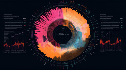 Canvas Print - data visualization of financial performance, including a radial chart for quarterly profit breakdown