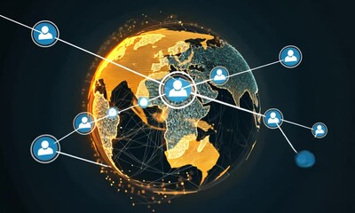 Wall Mural - global network: digital earth with connected people icons.
