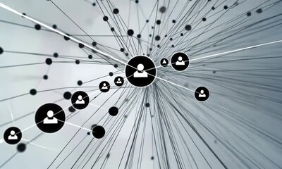 Wall Mural - interconnected network: abstract figures & lines on blurred background