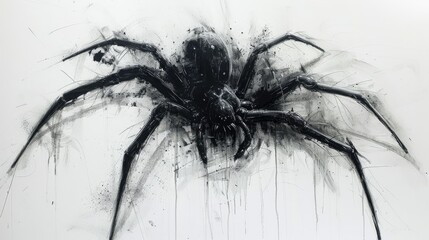 Abstract Spider Drawing on White Background.