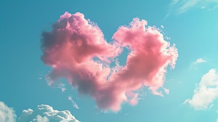 Wall Mural - A heart-shaped cloud floats in a blue sky, symbolizing love and affection.