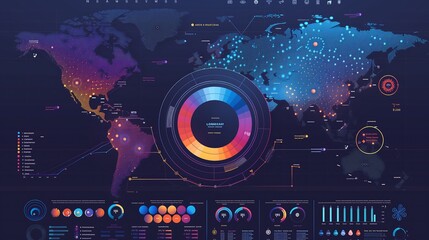 Canvas Print - business report infographic combining a heatmap for geographical sales performance and a pie chart f