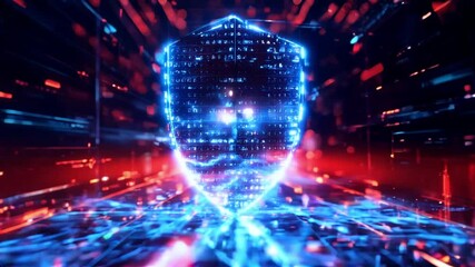 Wall Mural - digital shield made of flowing big data: aesthetic visualization of advanced data protection, showca