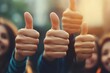 © Abdul - Positive gestures of approval with multiple hands giving thumbs up in a social setting, symbolizing joy, agreement, and encouragement among people enjoying their time together