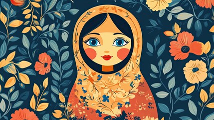 Wall Mural - Floral Patterned Babushka Doll Design