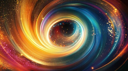 Wall Mural - a dynamic visual of a swirling vortex of multi-colored light beams converging into a unified, glowin