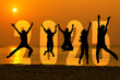 © freebird7977 - Silhouette happy business teamwork jumping congratulation and celebrate in Happy New year 2025 for change new life future concept. Freedom lifestyle group people team jump part of Number 2025 success
