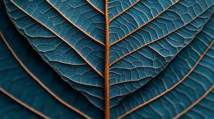 Wall Mural - Close-up teal leaf veins texture.