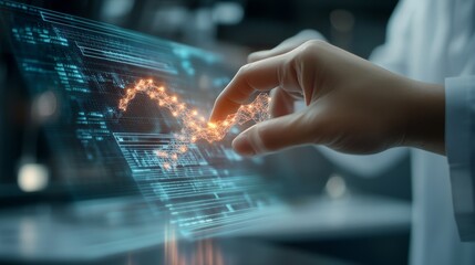 A person is touching a glowing line on a computer screen