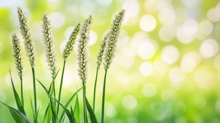 Wall Mural - abstract green bokeh background with grass and soft focus elements creating a serene and natural atm