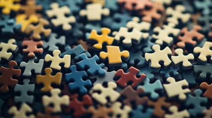 Wall Mural - a striking image of a diverse group of puzzle pieces coming together to form a complete picture, sym