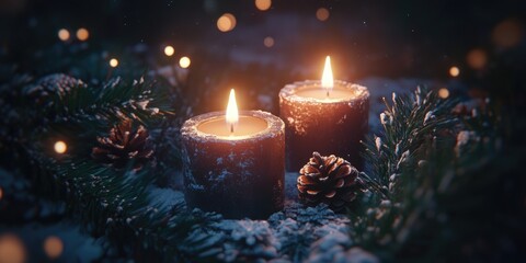 Wall Mural - Candles on Snowy Ground