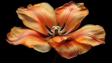 Wall Mural - orange tulip in full bloom showcasing delicate petals against a black background highlighting its na