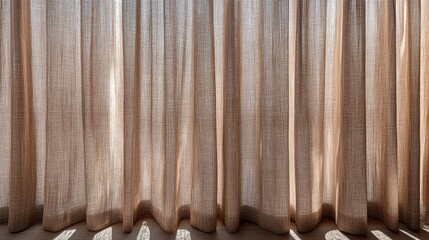 Sticker - Elegant brown curtains softly diffusing light with a blank space for text perfect for home decor or advertising purposes.