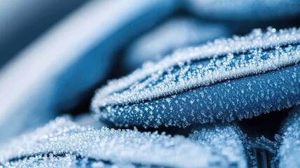 Wall Mural - close-up of frost crystals forming on a car surface during winter season highlighting intricate ice 