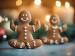 © Kat - Gingerbread cookie man doing yoga on a Christmas background