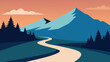 © ART Gallery - Winding path through trees leads to a fog covered mountain range in the distance flat vector illustration natural background.