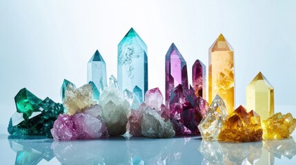 Wall Mural - a striking visual of various-sized, colorful crystals arranged in a radiant, interconnected pattern 