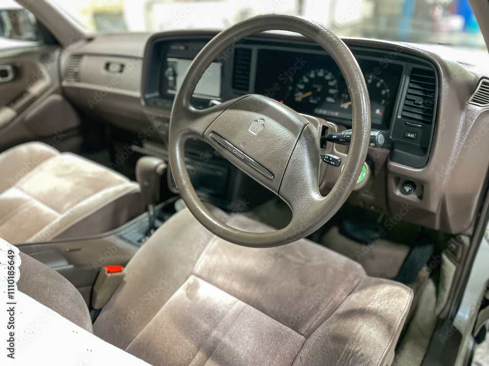 Toyota Crown S130, the interior of a vintage Japanese car, steering ...