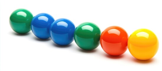 Leinwandbilder - Colorful spherical balls arranged in a line on a clean white background showcasing vibrant hues and glossy textures for creative projects