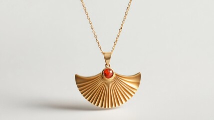 Wall Mural - Gold necklace with red stone