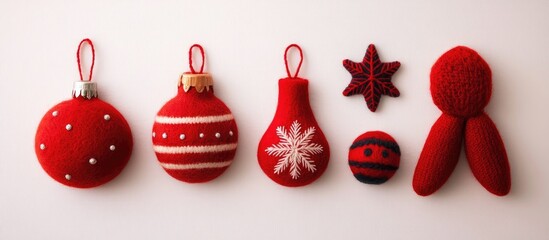 Aufkleber - Handcrafted red felt Christmas ornaments arranged on a white background for festive decoration and seasonal charm